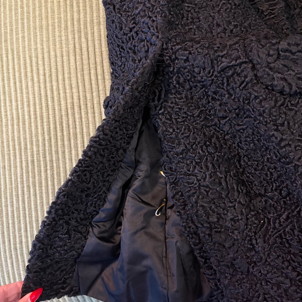 Vintage Black Curly Lamb Fur Swing Coat - Picture 13 of 16